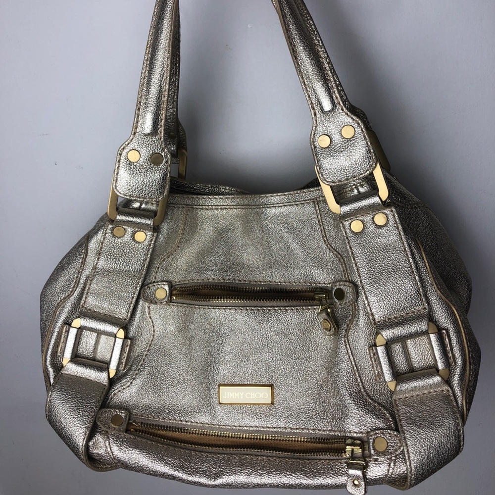 Jimmy Choo Gold Leather Mahala Tote